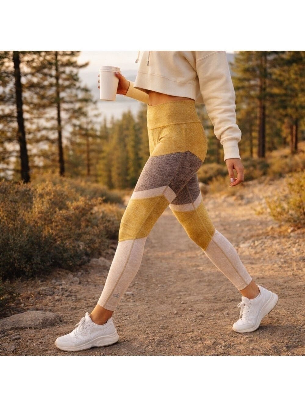 Alo Yoga Colorblock High Waist Leggings Mustard Neutral 7/8